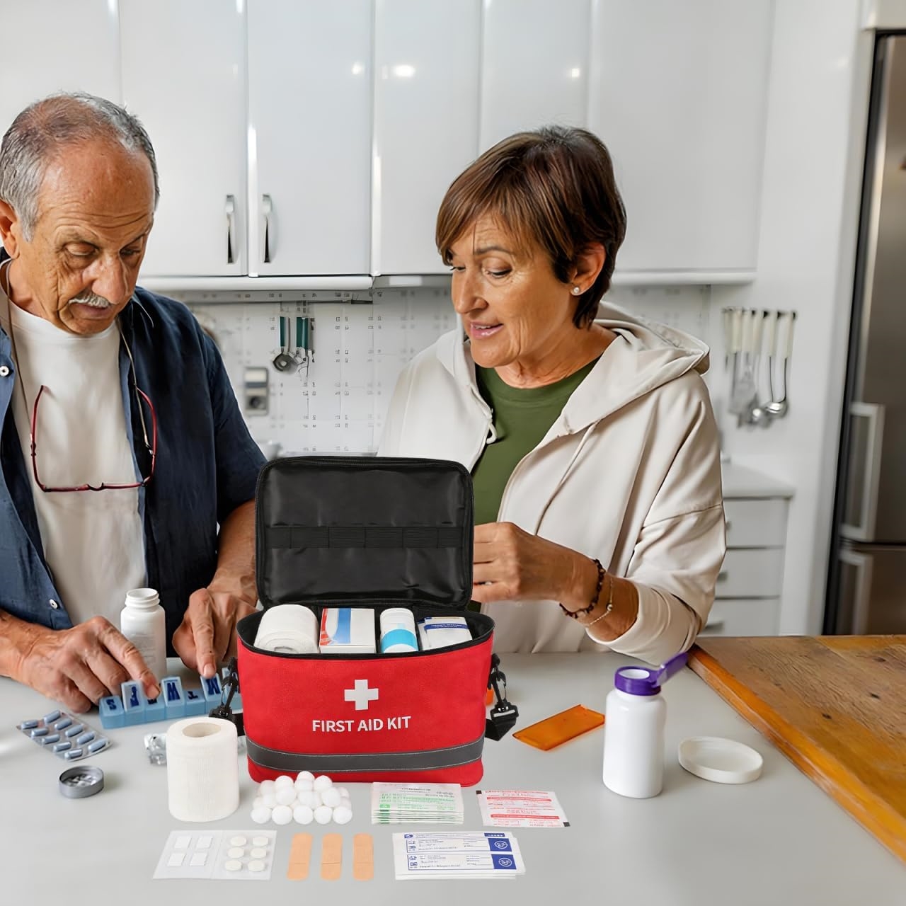 Compact Waterproof First Aid Kit Storage Bag, Reflective Strip Emergency Medical Organizer with Detachable Crossbody Strap for Travel & Car