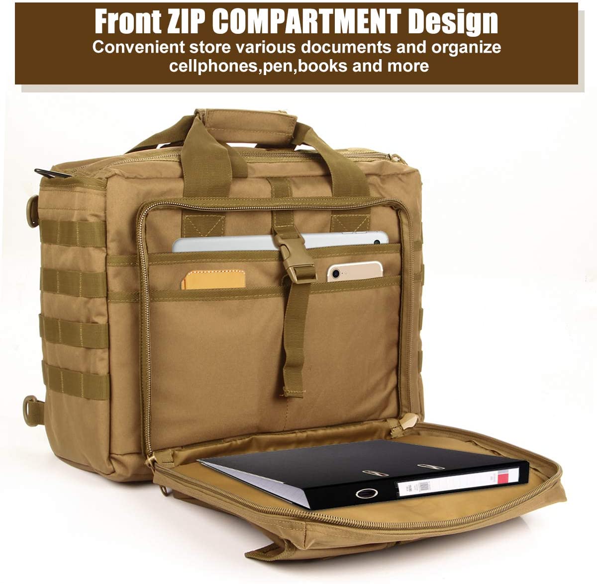 Tactical Laptop Messenger Bag Fits 15.6 Inch Computer, Water Resistant Molle Military Briefcase Multi Storage Pockets for Office Patrol Travel
