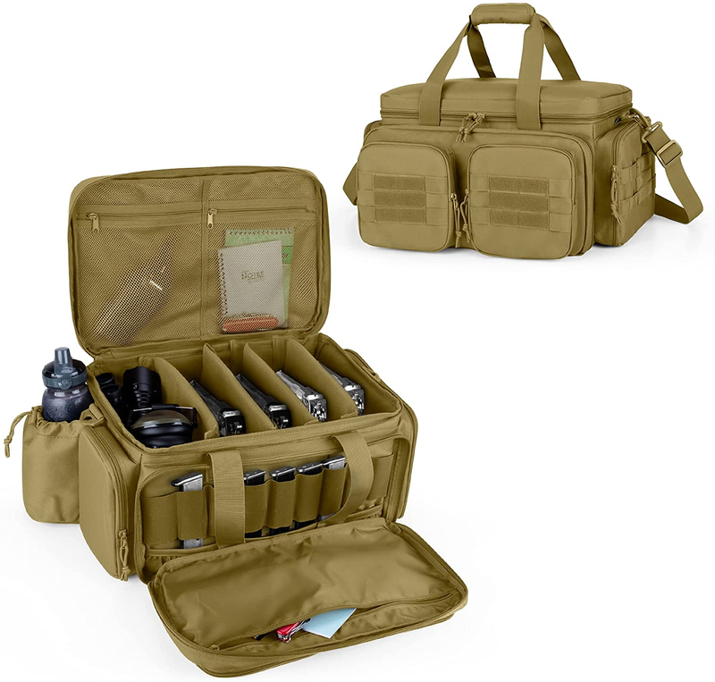 Tactical Handgun Range Bag, 4 Removable Padded Dividers Molle Multi-Pocket Firearm Storage Duffle Bag for Shooting Hunting Transport