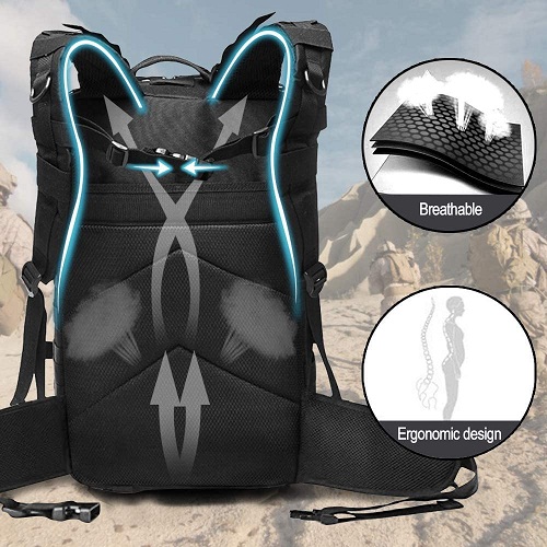 42L Tactical Military Backpack, Waterproof Molle Assault Rucksack with Free Bonus Patches, Carabiners, Waist Bag & Water Bottle Pouch for Outdoor Hunting Camping Hiking