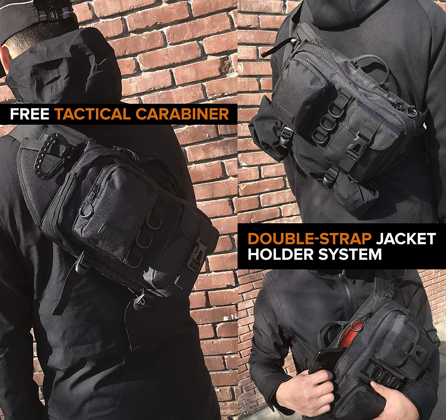 Tactical EDC Sling Crossbody Bag, Bright Orange Interior Molle Chest Pack Adjustable Strap for Fishing Hunting Camping