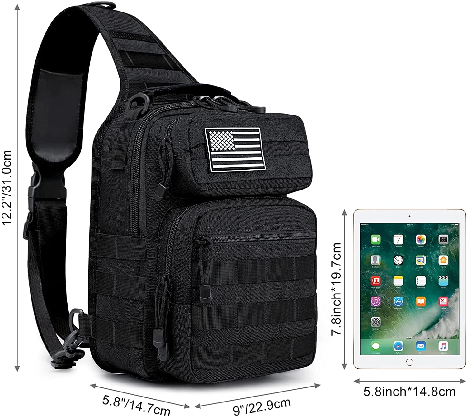 Tactical EDC Sling Bag Crossbody Chest Pack with MOLLE Webbing
