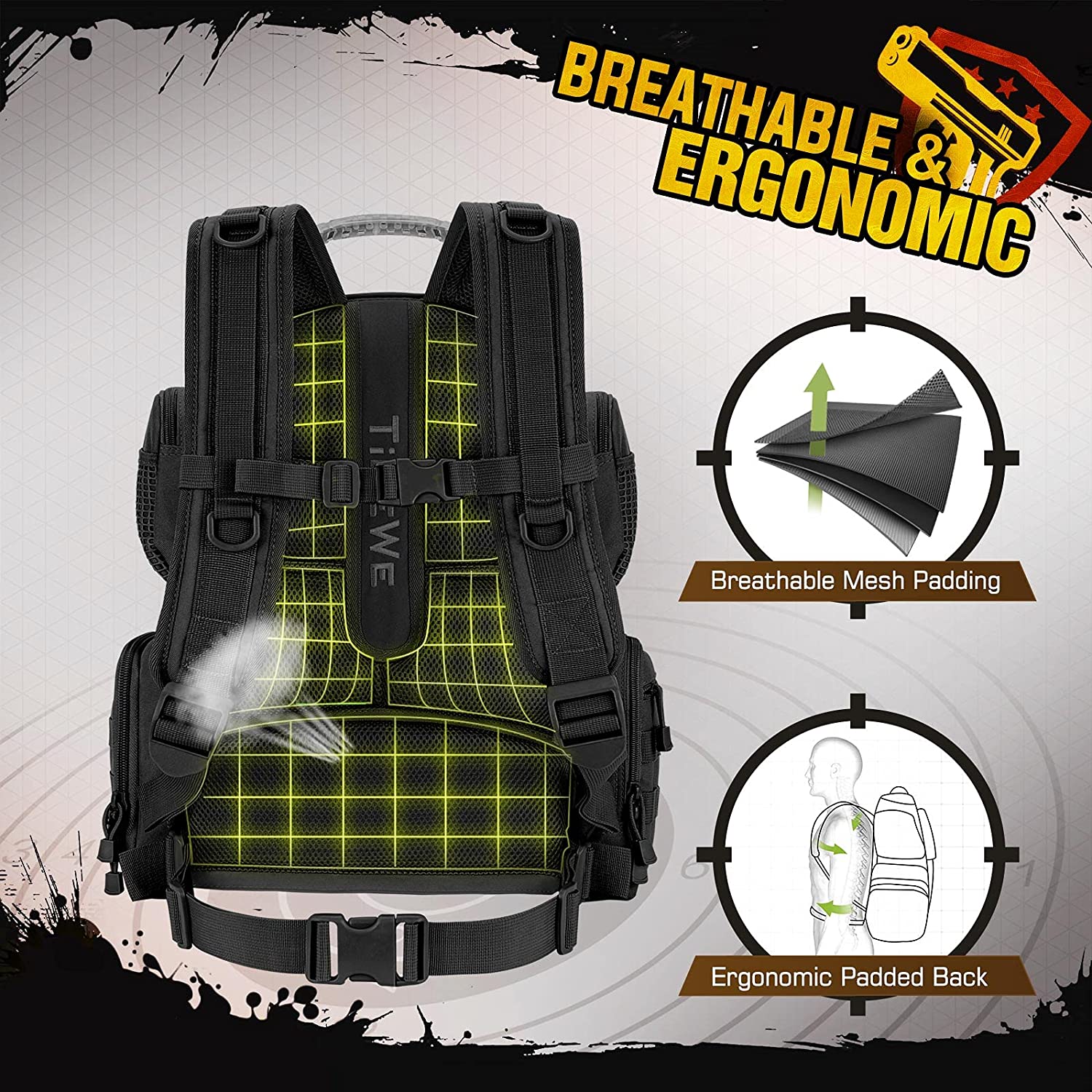 900D Waterproof Tactical Range Backpack with Pistol Case, Multi-Pocket Gun Backpack for Shooting Hunting Ammo Gear