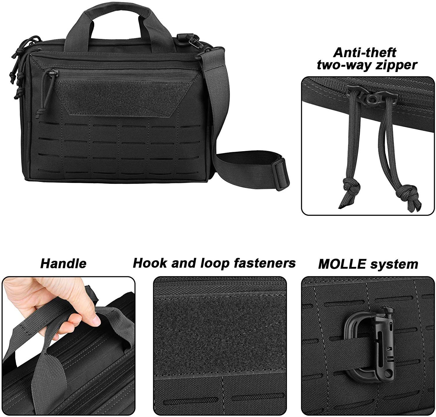Multi-Purpose Tactical Shoulder Bag, Lockable Pistol Carry Bag with Laser-Cut MOLLE Panel