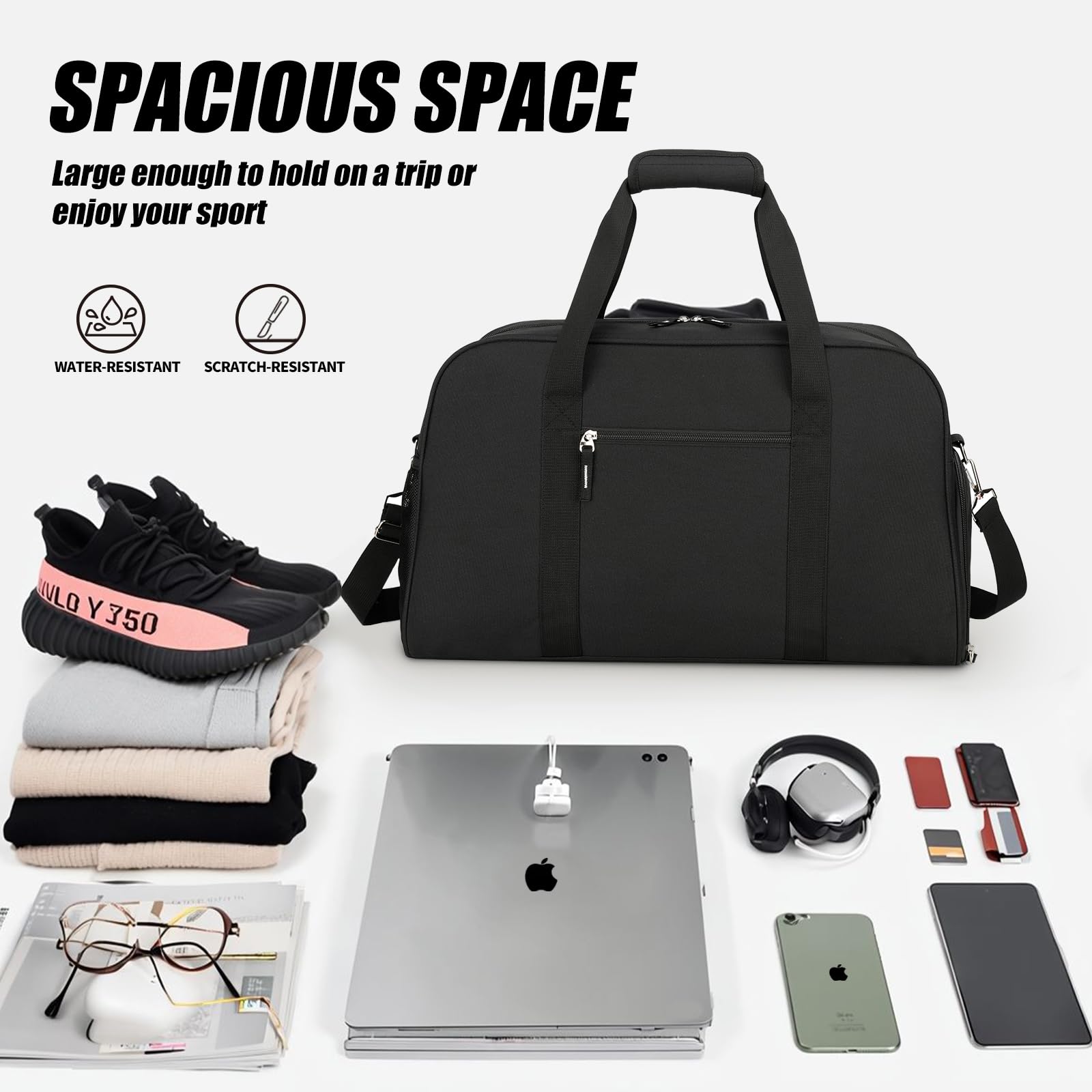 21 Inch Structured Gym & Travel Duffle Bag, Under Seat Carry On Duffel with Luggage Trolley Sleeve & Detachable Shoulder Strap