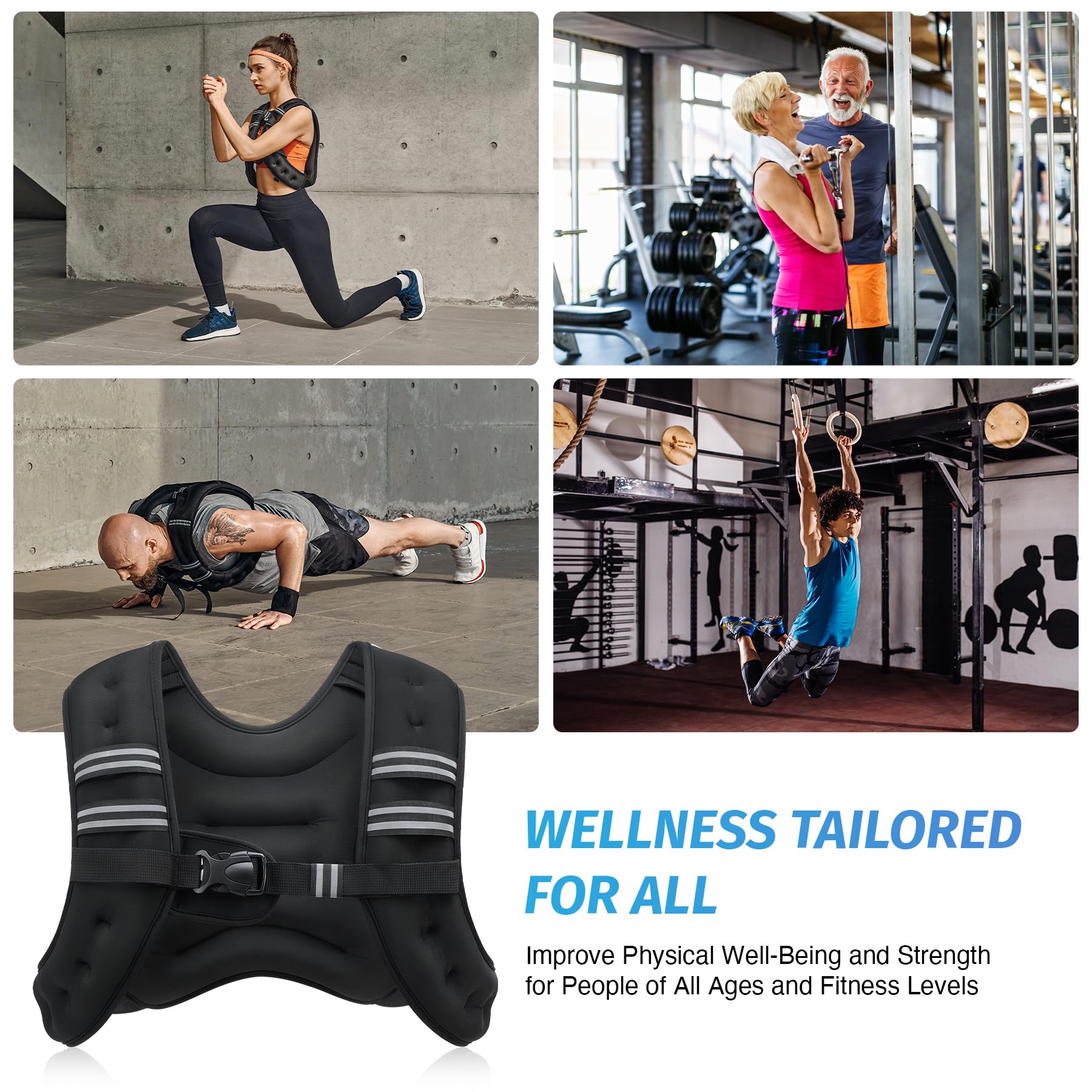 Weight Vest with Reflective Stripe for Workout Strength Training Running Fitness Muscle Building Weight Loss Weightlifting