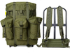 Vintage Olive Military Canvas Rucksack, Large Capacity External Frame Backpack with 3 Detachable Utility Pouches