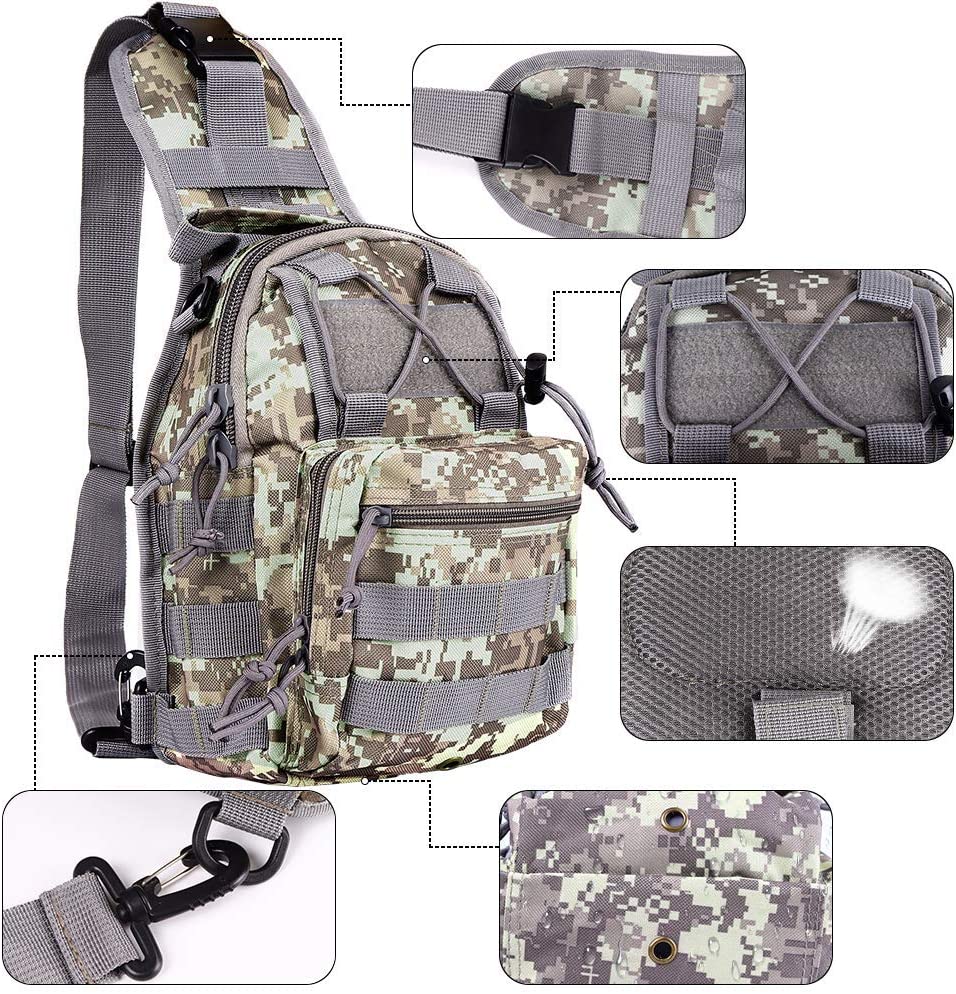 Camouflage Tactical Sling Bag, Lightweight MOLLE Crossbody Chest Backpack, Water Resistant EDC Shoulder Pack for Hunting Hiking Fishing Shooting Outdoor Daily Carry