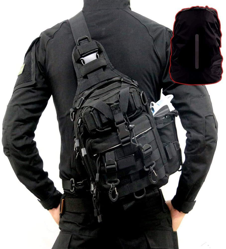 Tactical Sling Chest Bag, Laser Cut MOLLE Crossbody Shoulder Pack for Shooting Hiking EDC Fishing