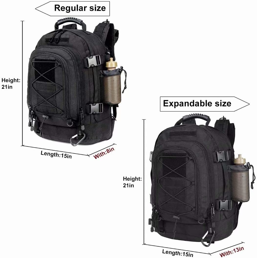 Expandable Tactical Backpack , Water Resistant Military Rucksack, Adjustable Capacity Outdoor Backpack with Water Bottle Holder