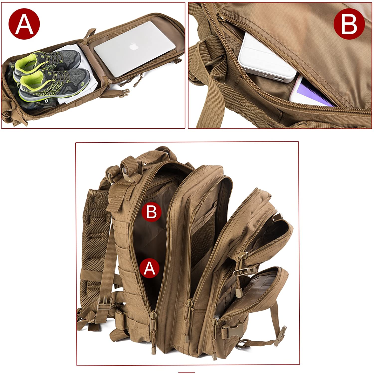 30L Water Resistant Mini Tactical Backpack, MOLLE Military Daypack for Hiking Shooting Camping EDC