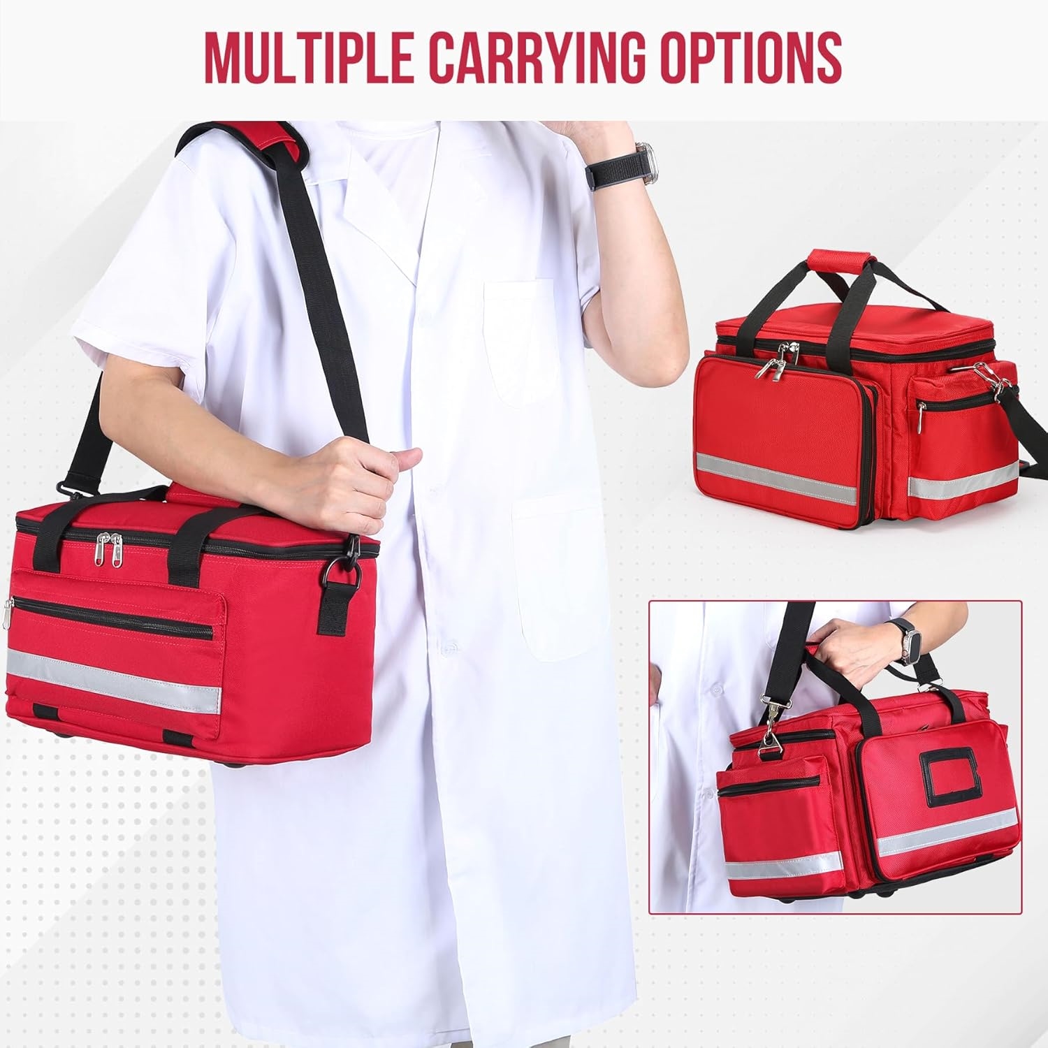 Empty Emergency Medical Trauma Bag, Waterproof Portable First Aid Kit Organizer with Detachable Clear Pouches & Shoulder Strap for Camping, Car, Office, EMT Responders