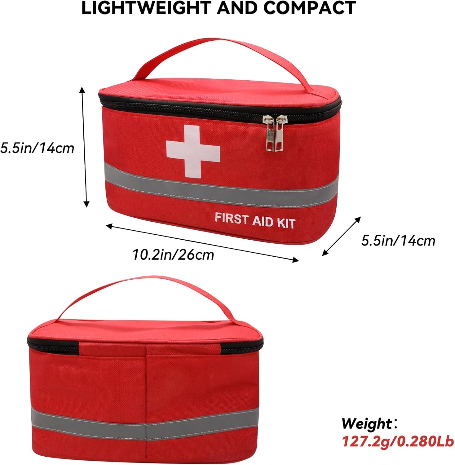 Compact Lightweight First Aid Bag, Reflective Strip Portable Empty Emergency Medical Organizer for Travel & Outdoor Camping