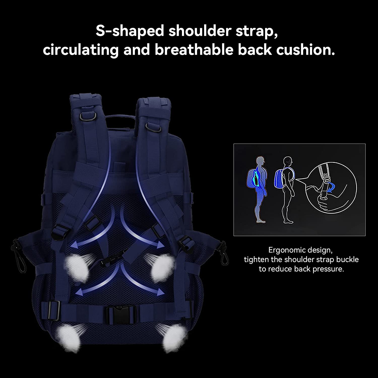 45L Waterproof Tactical Backpack, Large Capacity MOLLE Military Rucksack with Multi Compartments
