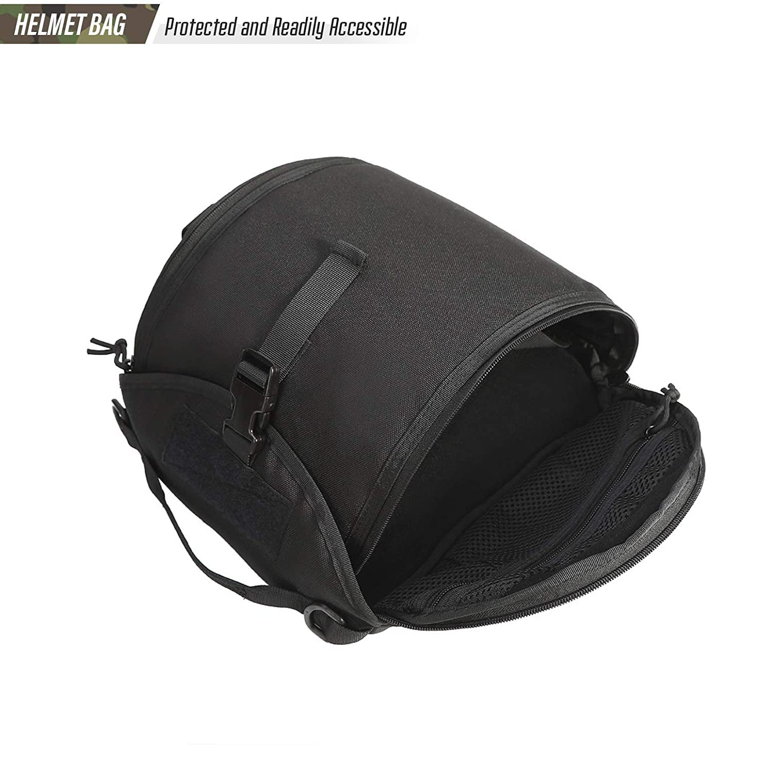 Tactical Helmet Bag, Protective Helmet Carry Case with Hook-and-Loop Panel & MOLLE Webbing, Portable Helmet Transport Pouch for Airsoft, Paintball, Outdoor Tactical Gear