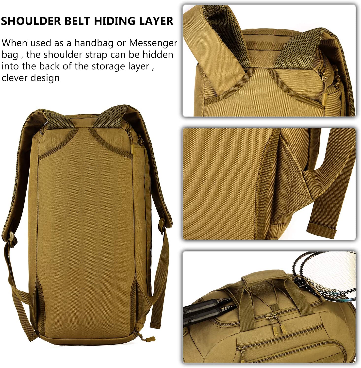 2 Sizes Tactical Duffle Bag with Rain Cover, MOLLE Sports Travel Duffel Backpack, Water Resistant Gear Bag for Gym, Hunting, Camping, Shooting & Outdoor Travel