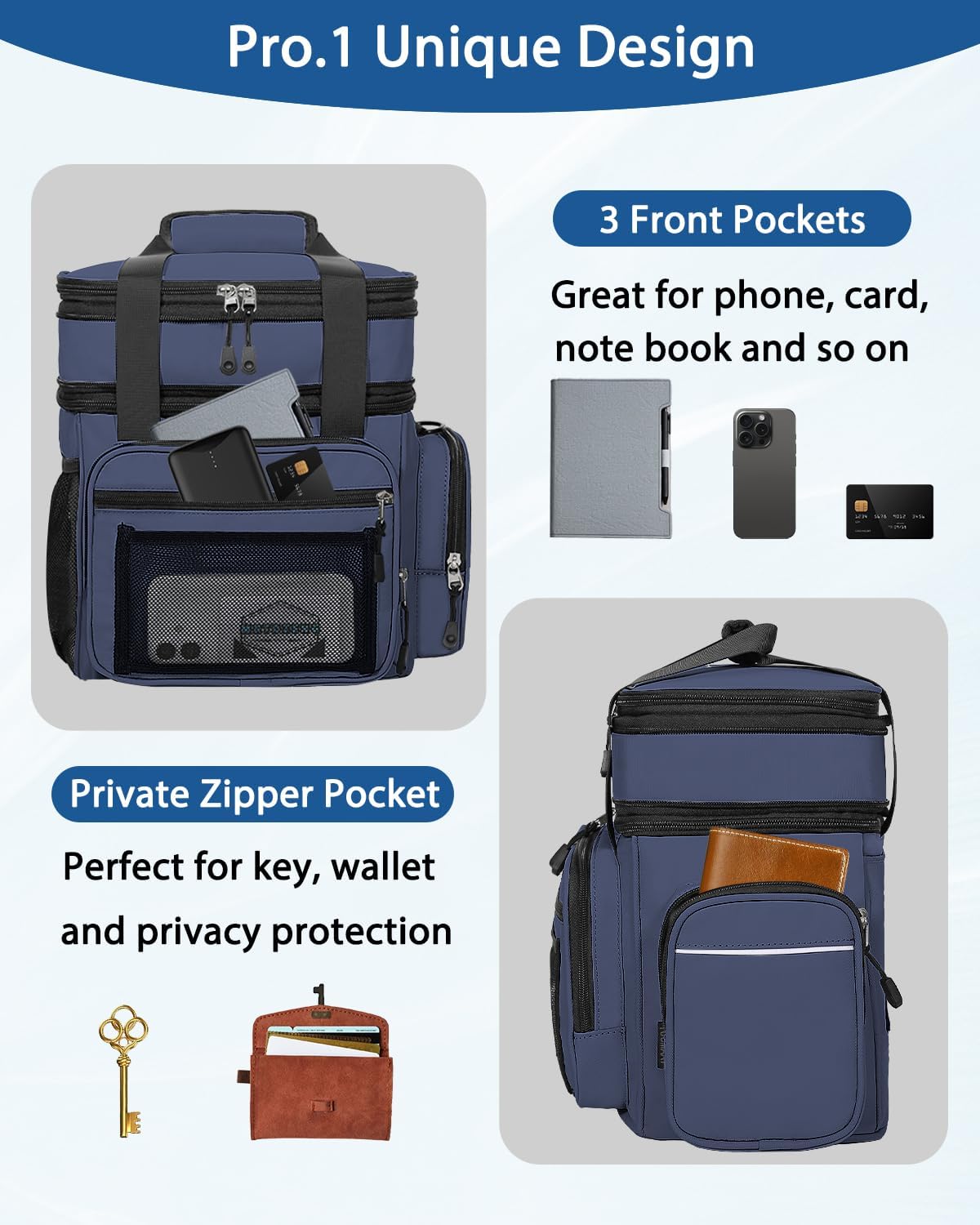 Dual Compartment Dry Wet Separation Insulated Cooler Bag, Seamless Hot Press 100% Leakproof Thermal Lunch Bag with Multi Pockets for Daily Work & Outdoor Picnic