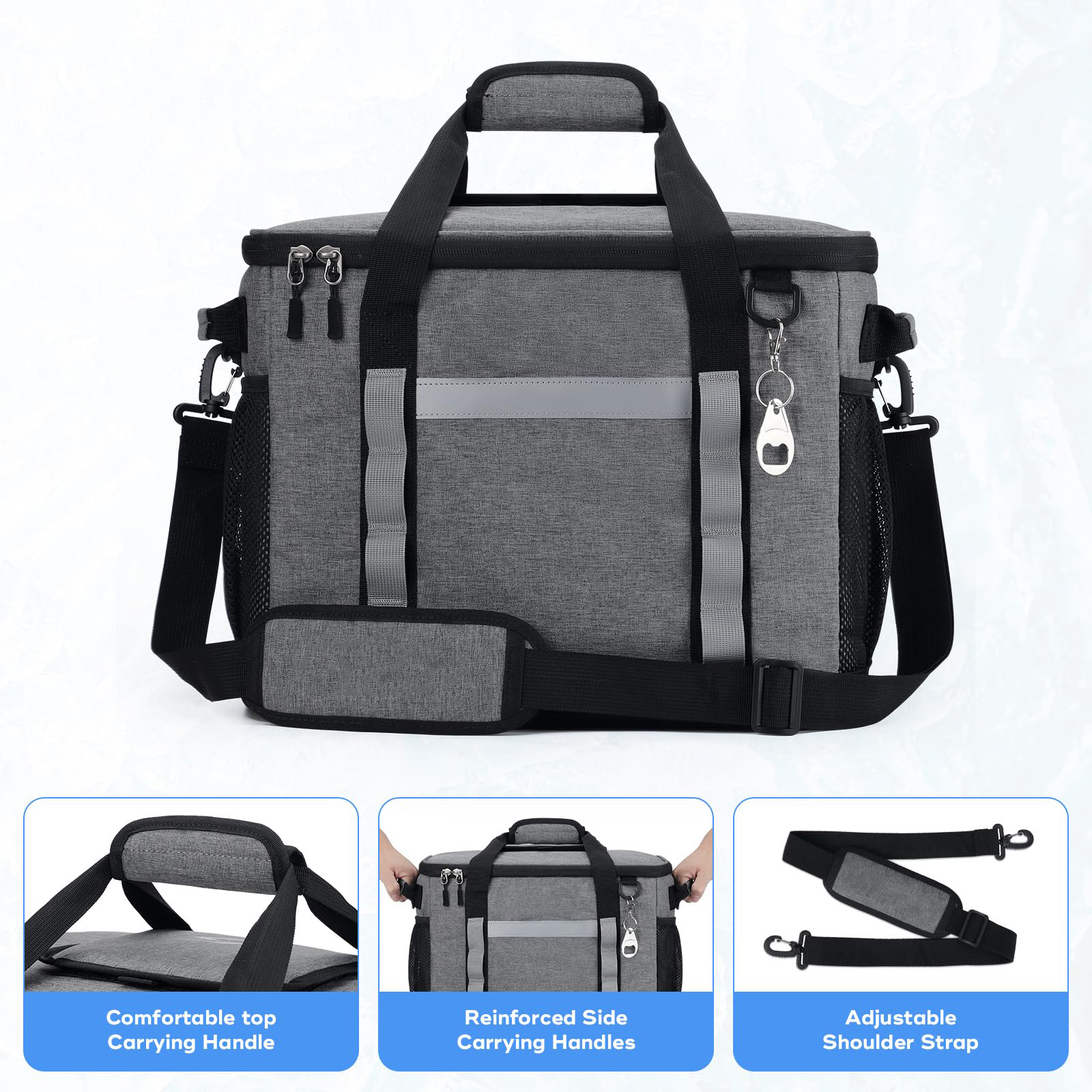 23L Large Insulated Cooler Bag, Lightweight Soft Cooler Holds 35 Cans with Reflective Strip & Built-in Bottle Opener for Outdoor Camping Fishing Beach Picnic