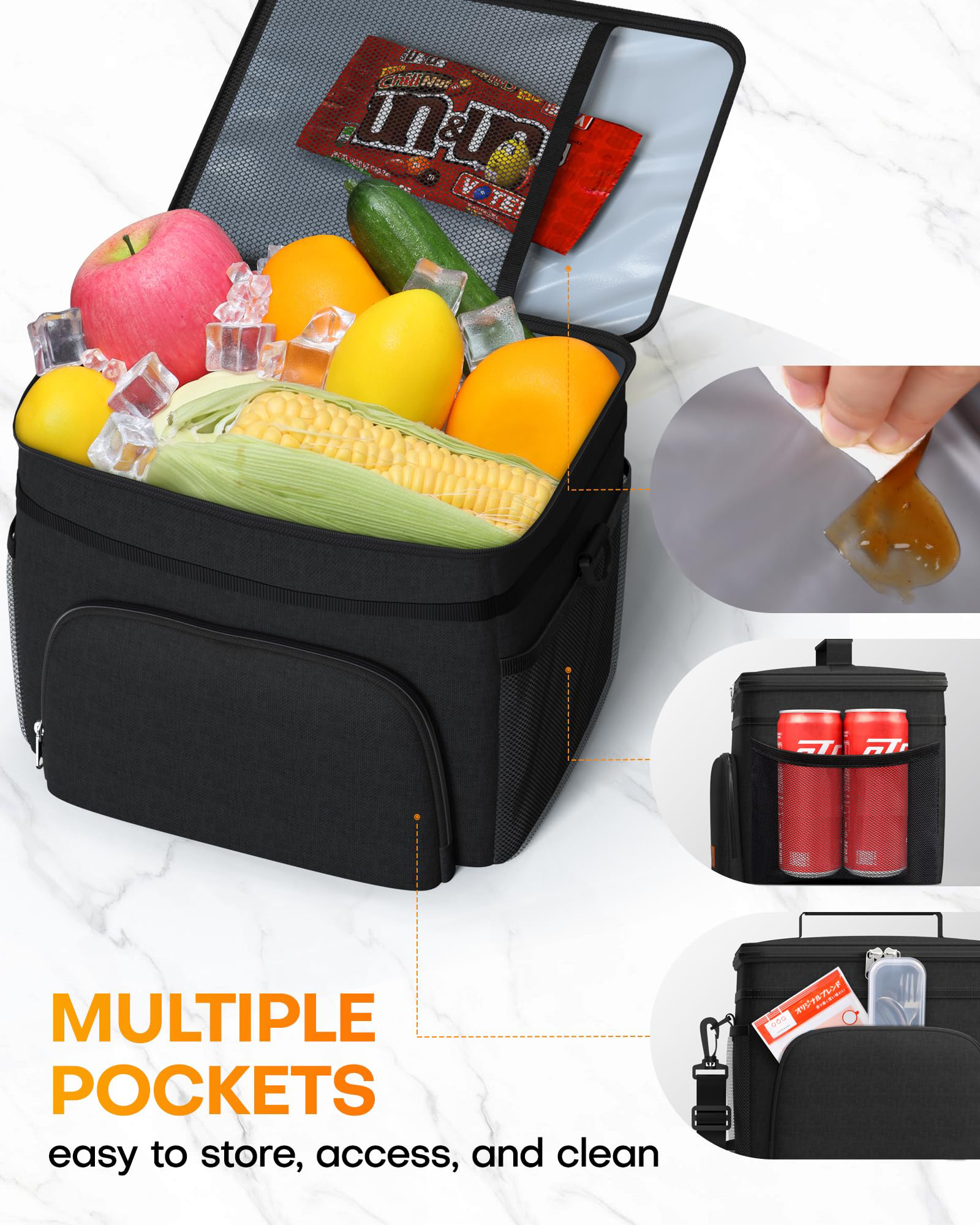 9L/15L Insulated Lunch Cooler Bag, Waterproof Leakproof Portable Thermal Tote with Multi Pockets & Adjustable Shoulder Strap