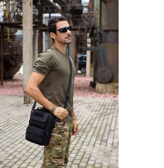 Tactical EDC Crossbody Bag, Multi-Pocket MOLLE Shoulder Sling Pack with Free US Flag Patch, Water Resistant Small Tactical Messenger Bag for Daily Carry, Hiking, Camping & Outdoor