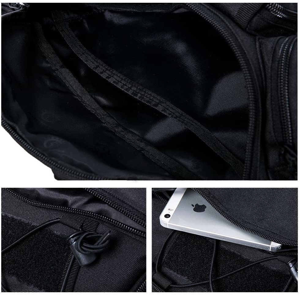 Tactical Fanny Pack, Multi-Pocket Waterproof Waist Bag with Hook-and-Loop Panel, Adjustable Hip Belt Bag for Hiking, Cycling, Camping, Daily EDC & Outdoor Activities