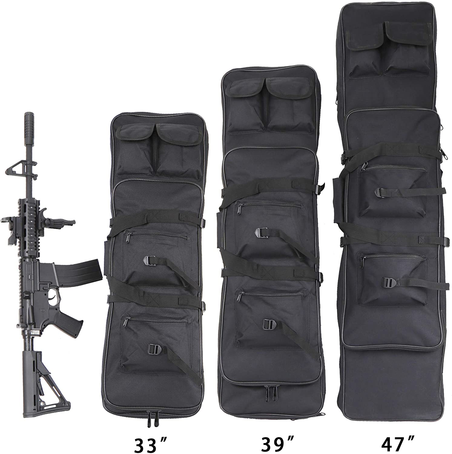 Tactical Rifle Case Soft Gun Bag with Secure Velcro Straps, Detachable Extension Pouch, Water Resistant Long Gun Storage Bag Available in 33"/39"/47" for Shooting, Hunting & Transport