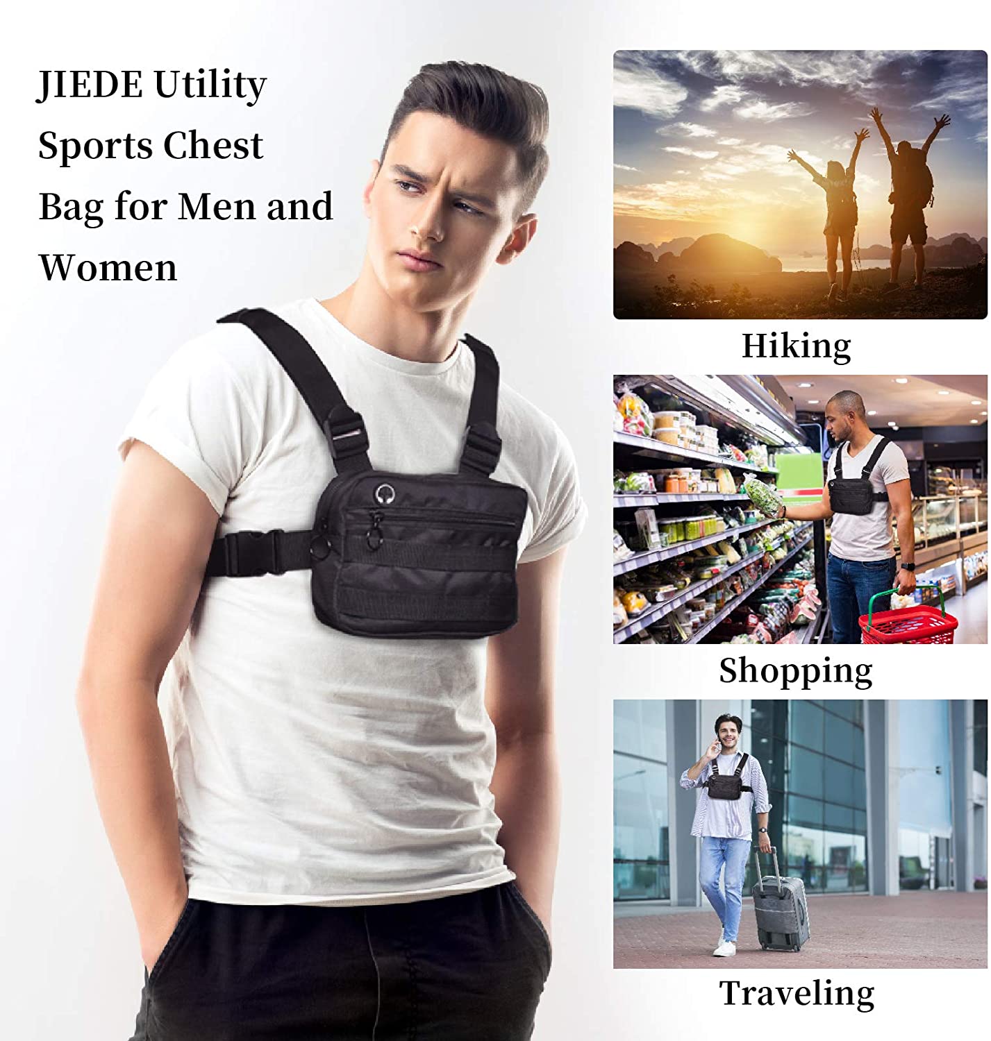 Tactical Chest Rig Bag, Adjustable Lightweight Chest Harness Pack with MOLLE Webbing, Multi-Pocket Utility Chest Pouch for Outdoor Sports, Running, Cycling, Daily EDC