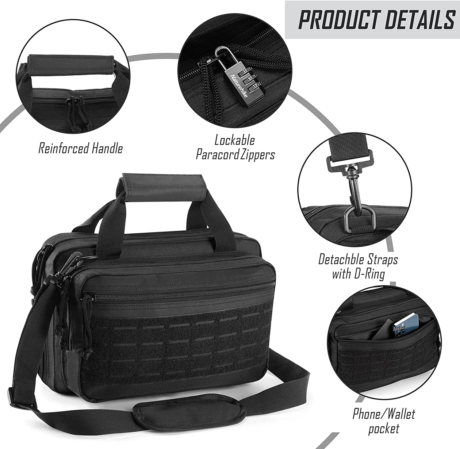 Tactical Pistol Range Bag, Multi-Purpose Shooting Gear Carry Bag with MOLLE Panel