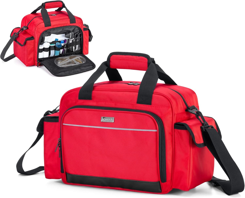 Reflective EMT Medical Carry Bag, Multi-Pocket Empty Nurse First Aid Organizer for Home Visits & Clinic Use