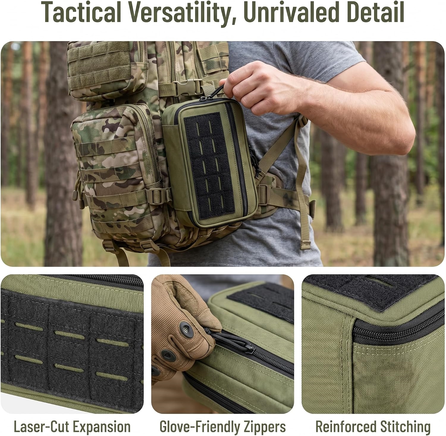 1000D Military Tactical Utility Bag, Laser Cut MOLLE Portable Multi-Compartment Organizer for Outdoor Medical Gear & Travel Essentials