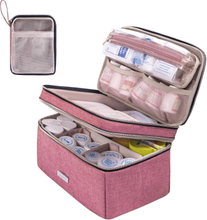 Two-Tier Large Capacity Medicine Carry Bag, Customizable Divider Pill Storage Organizer with Detachable Clear Pouches for Travel & Household