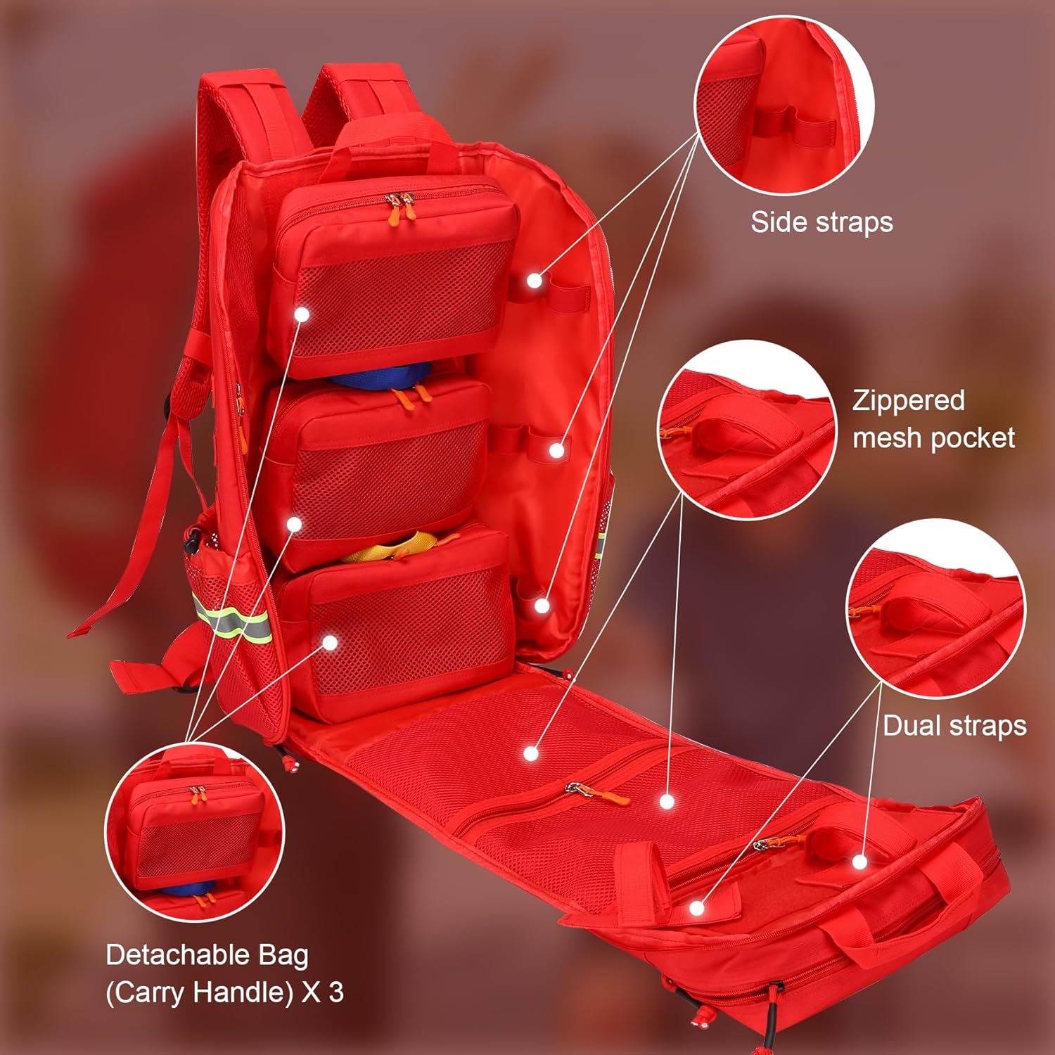 Large Capacity Emergency Medical Backpack, Reflective EMT Trauma Backpack for Paramedics & Outdoor First Aid Rescue