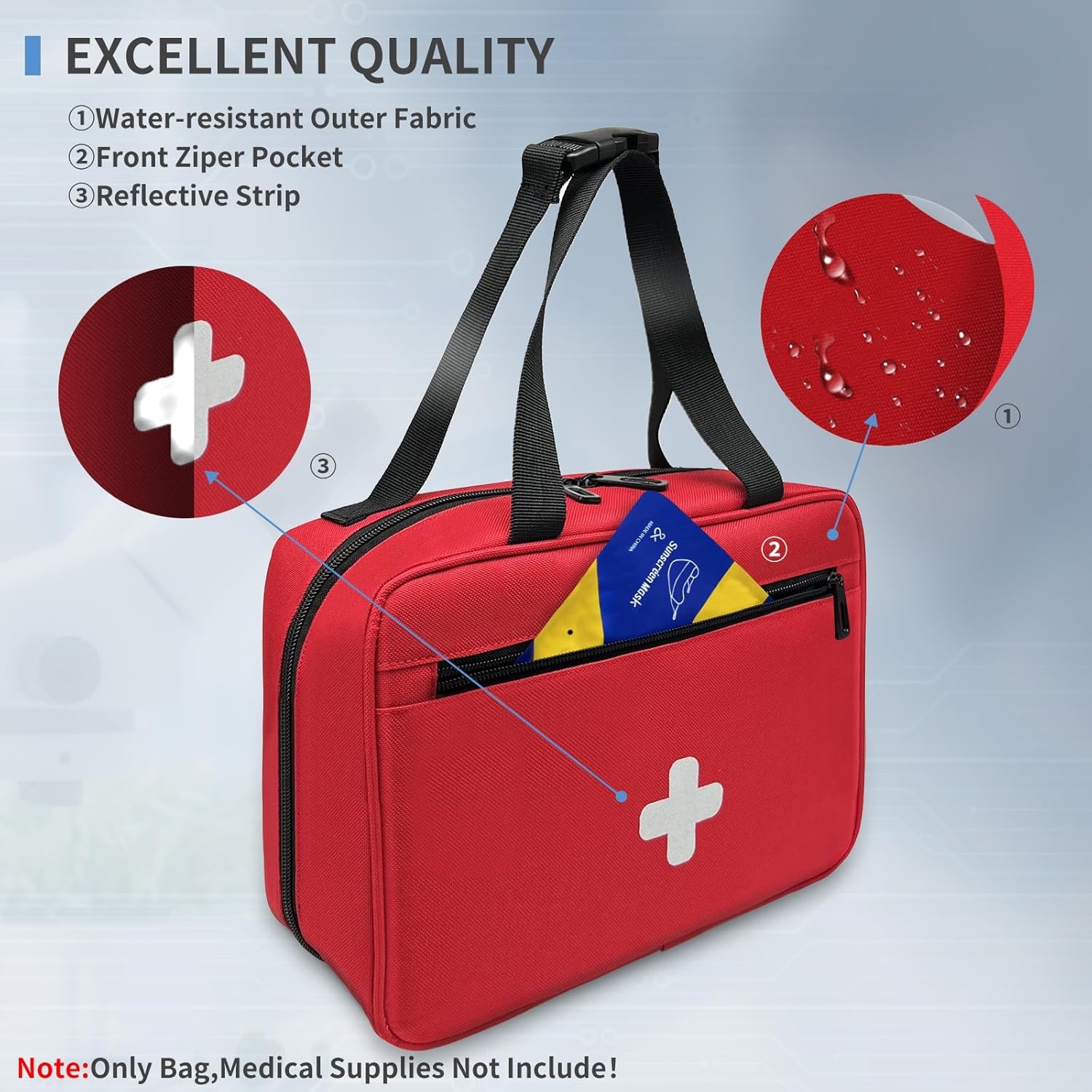 Small Portable Empty First Aid Kit Bag, Reflective Red Medical Organizer Bag for Car, Home and Outdoor Camping