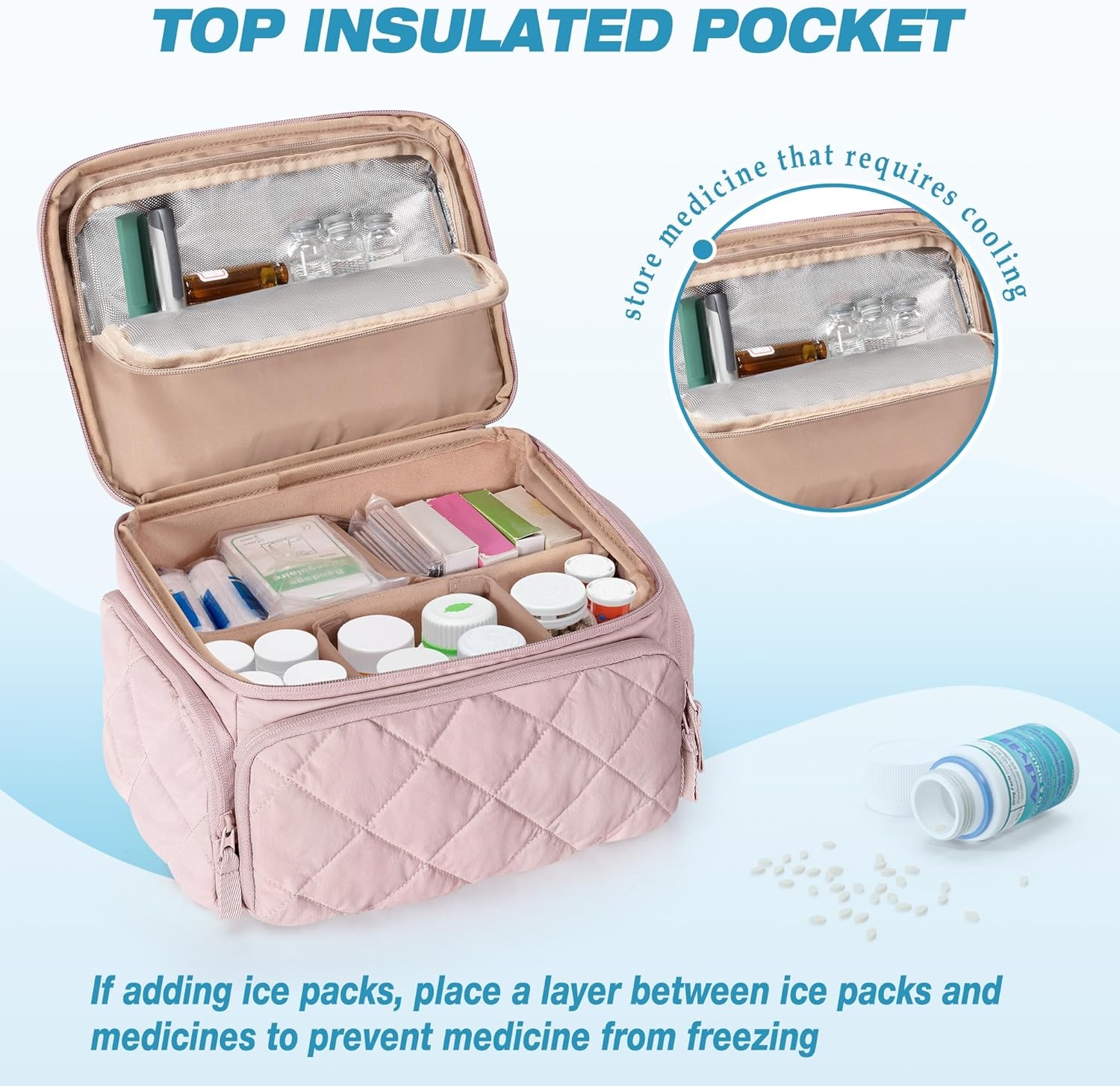 Insulated Medicine Cooler Bag, Portable Multi-Compartment Medication Organizer with Removable Dividers for Travel Insulin & Pill Storage
