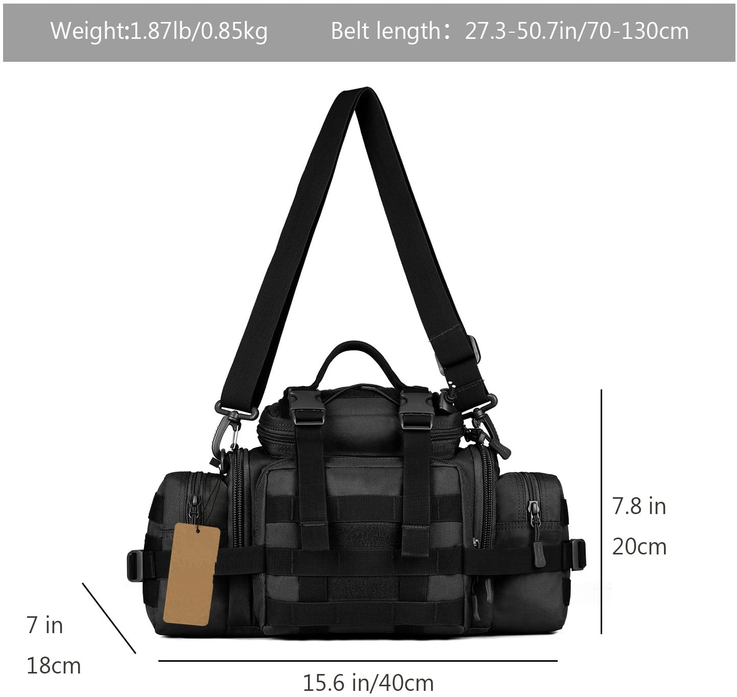 Multi-Functional Tactical Range Bag, MOLLE Utility Duffle Pack, Convertible Waist & Crossbody Sling Bag for Shooting, Hunting, Fishing & Outdoor EDC