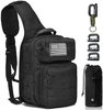 Tactical Sling Bag Crossbody Chest Pack, MOLLE EDC Shoulder Sling Backpack with Water Bottle Pouch, D-Rings & Flag Patch, Outdoor Daypack for Hiking, Shooting, Camping