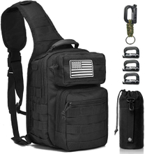 Tactical Sling Bag Crossbody Chest Pack, MOLLE EDC Shoulder Sling Backpack with Water Bottle Pouch, D-Rings & Flag Patch, Outdoor Daypack for Hiking, Shooting, Camping