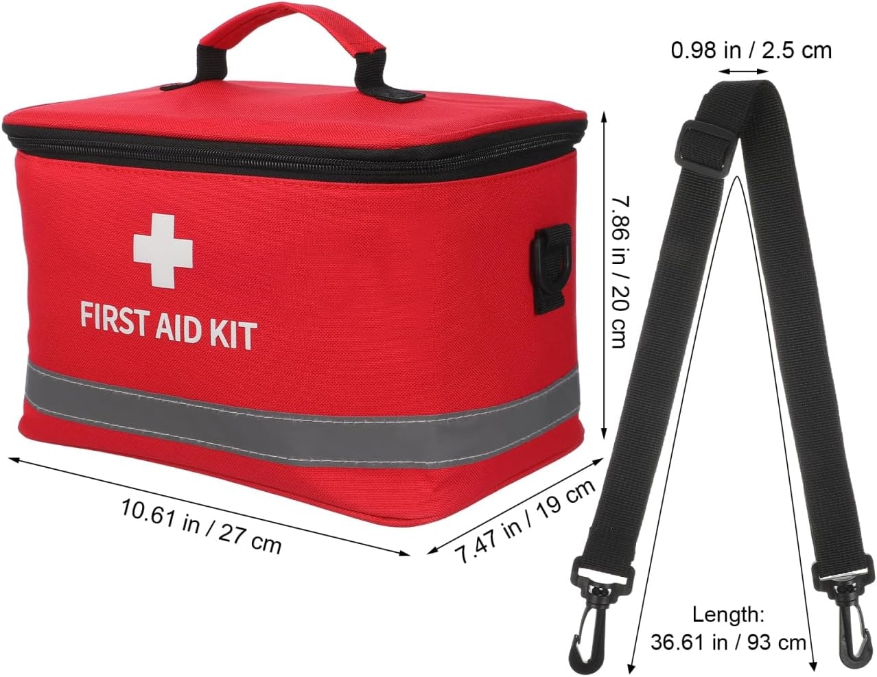 Compact Waterproof First Aid Kit Storage Bag, Reflective Strip Emergency Medical Organizer with Detachable Crossbody Strap for Travel & Car