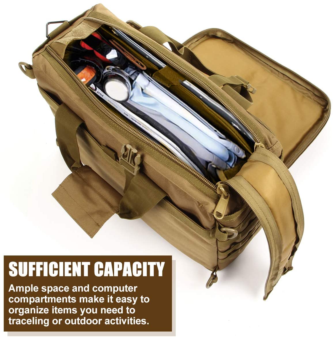 Tactical Laptop Messenger Bag Fits 15.6 Inch Computer, Water Resistant Molle Military Briefcase Multi Storage Pockets for Office Patrol Travel