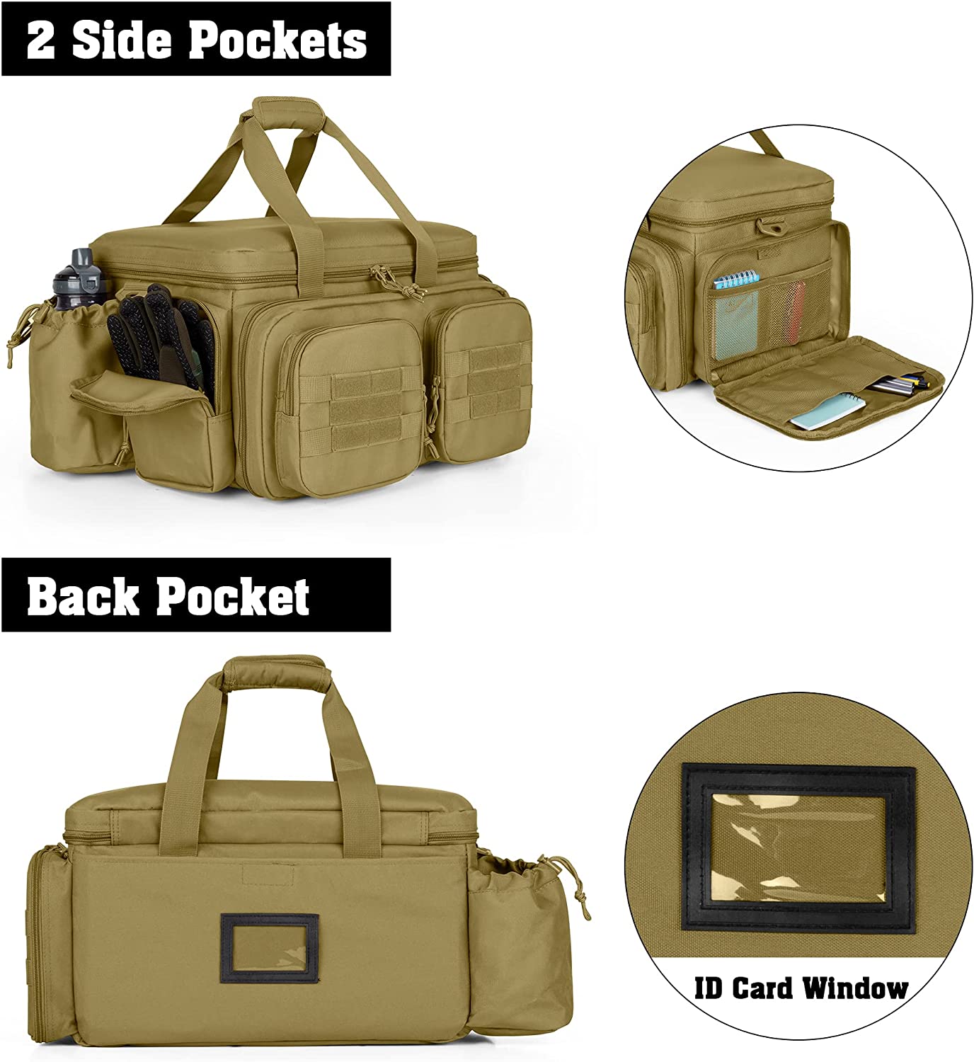Tactical Handgun Range Bag, 4 Removable Padded Dividers Molle Multi-Pocket Firearm Storage Duffle Bag for Shooting Hunting Transport