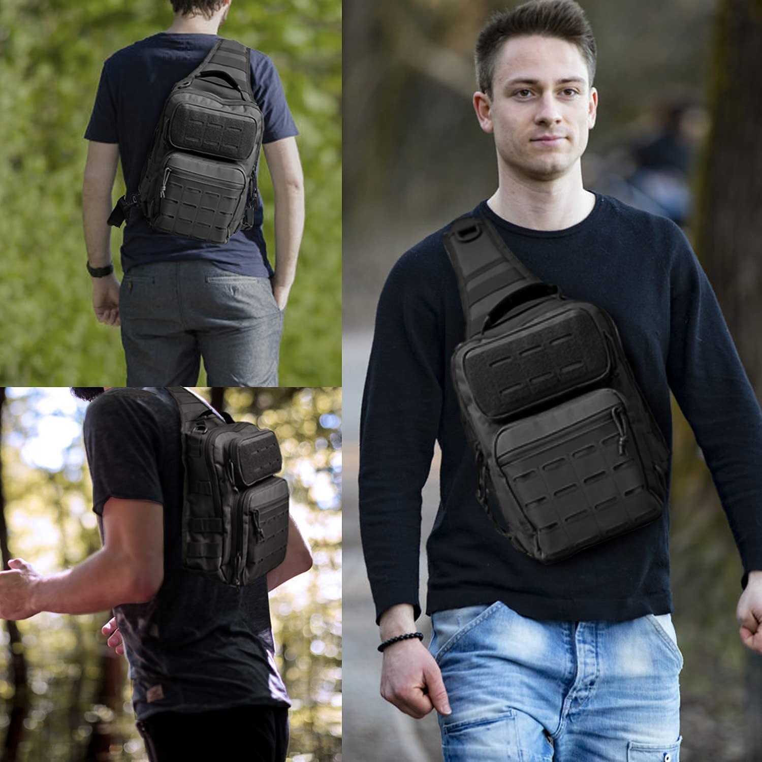 Military Tactical Sling Bag, 600D Oxford Molle EDC Crossbody Chest Backpack with Padded Strap for Hunting Hiking Fishing Daily Carry