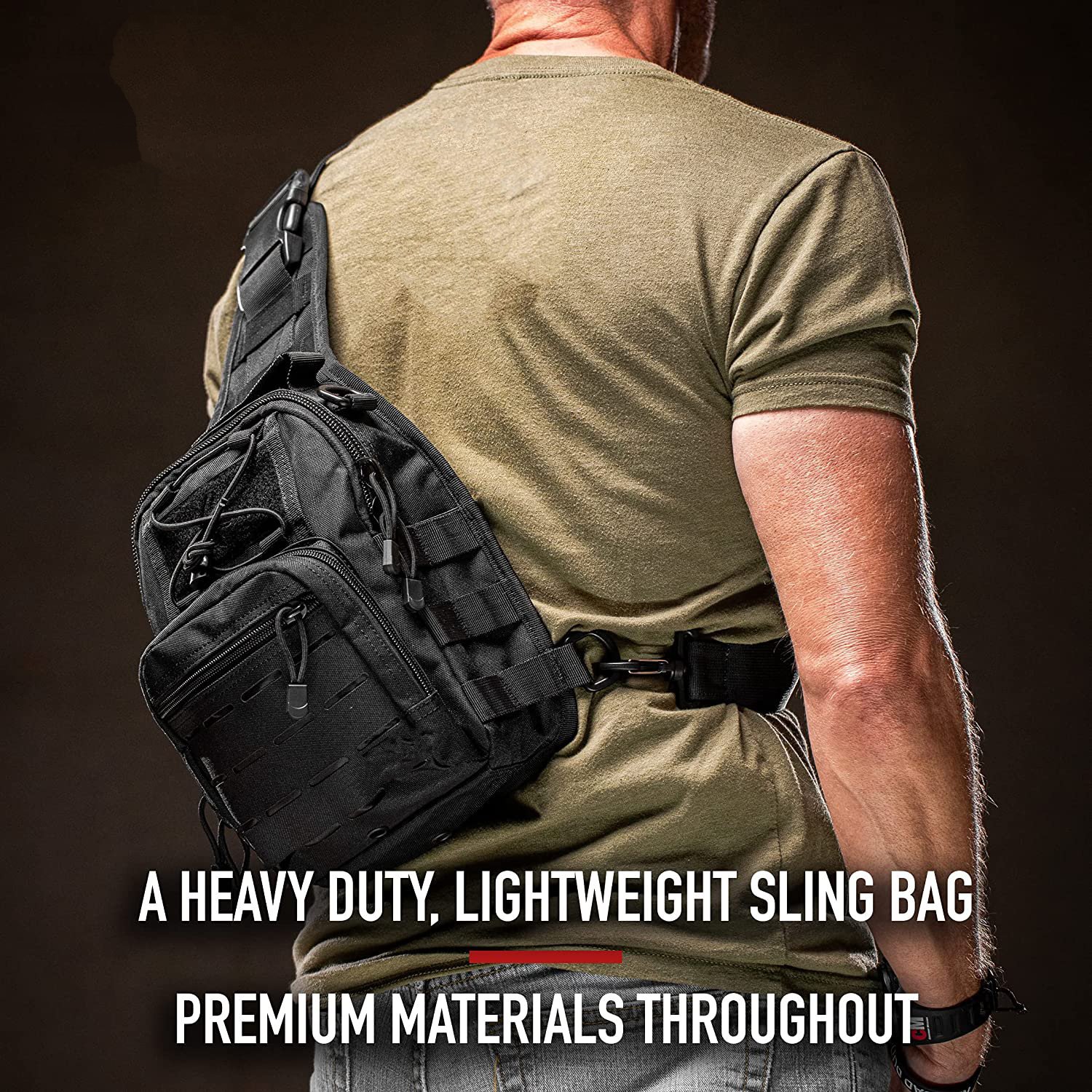 Concealed Carry CCW Tactical Sling Bag, 600D Weatherproof Laser Cut Molle Crossbody Backpack with Dual Padded Gun Compartments