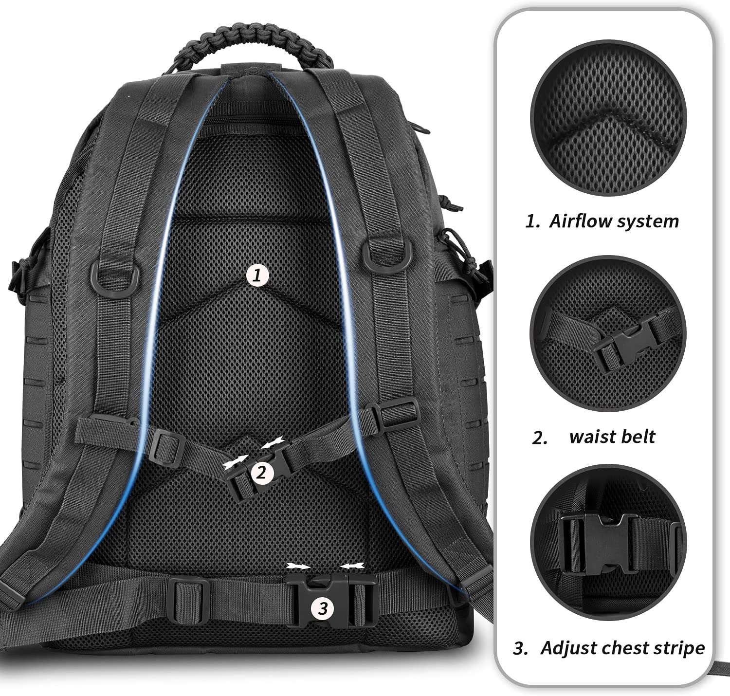 42L Tactical Backpack Laser Cut Molle System, 600D Oxford Military Rucksack with Braided Top Handle & Free USA Flag Patch for Outdoor Hunting Camping