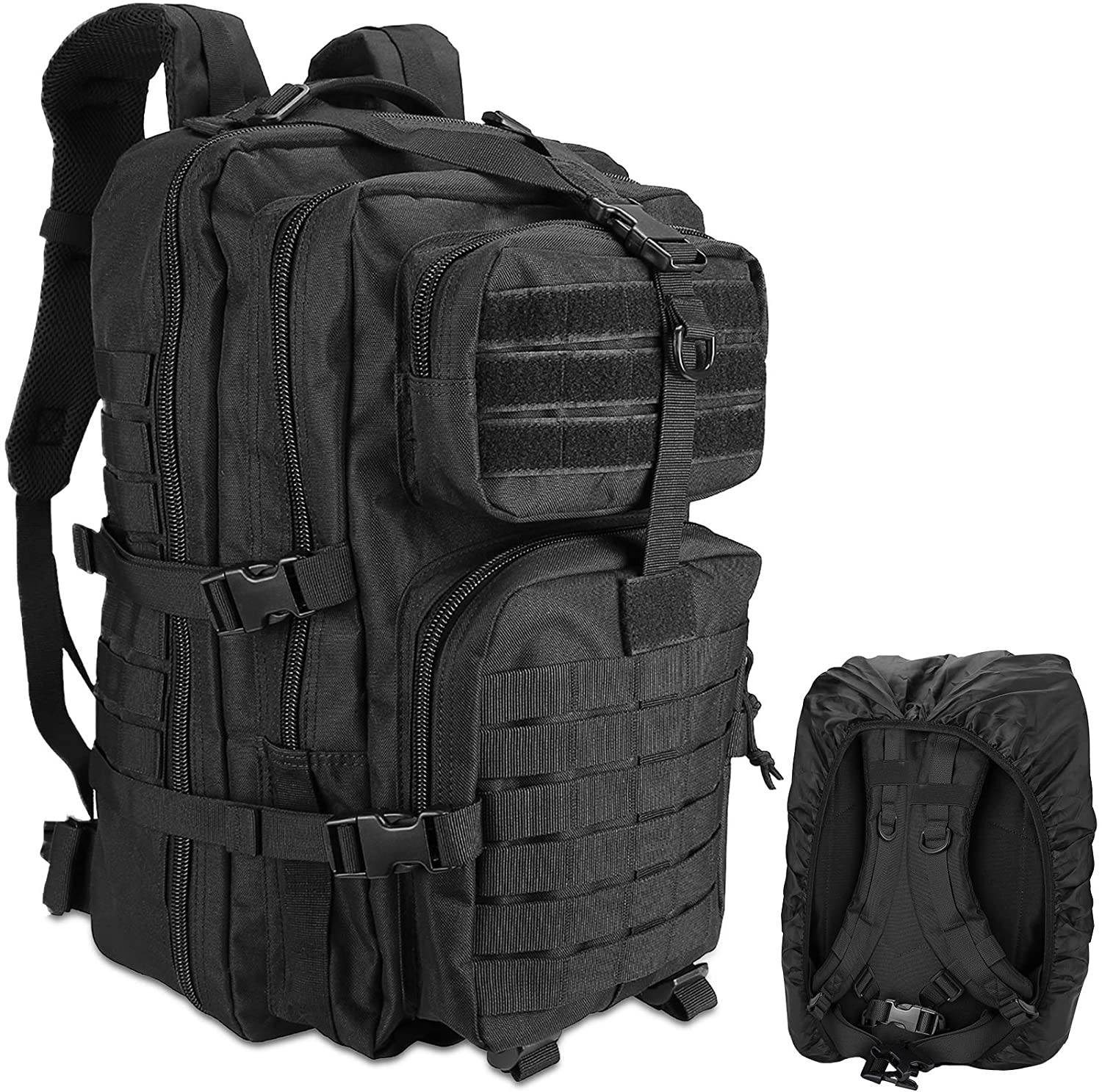 45L Tactical Military Backpack with 5 Storage Compartments, Water Resistant Molle Army Rucksack Hidden Back Pocket for Outdoor Hiking Camping Survival