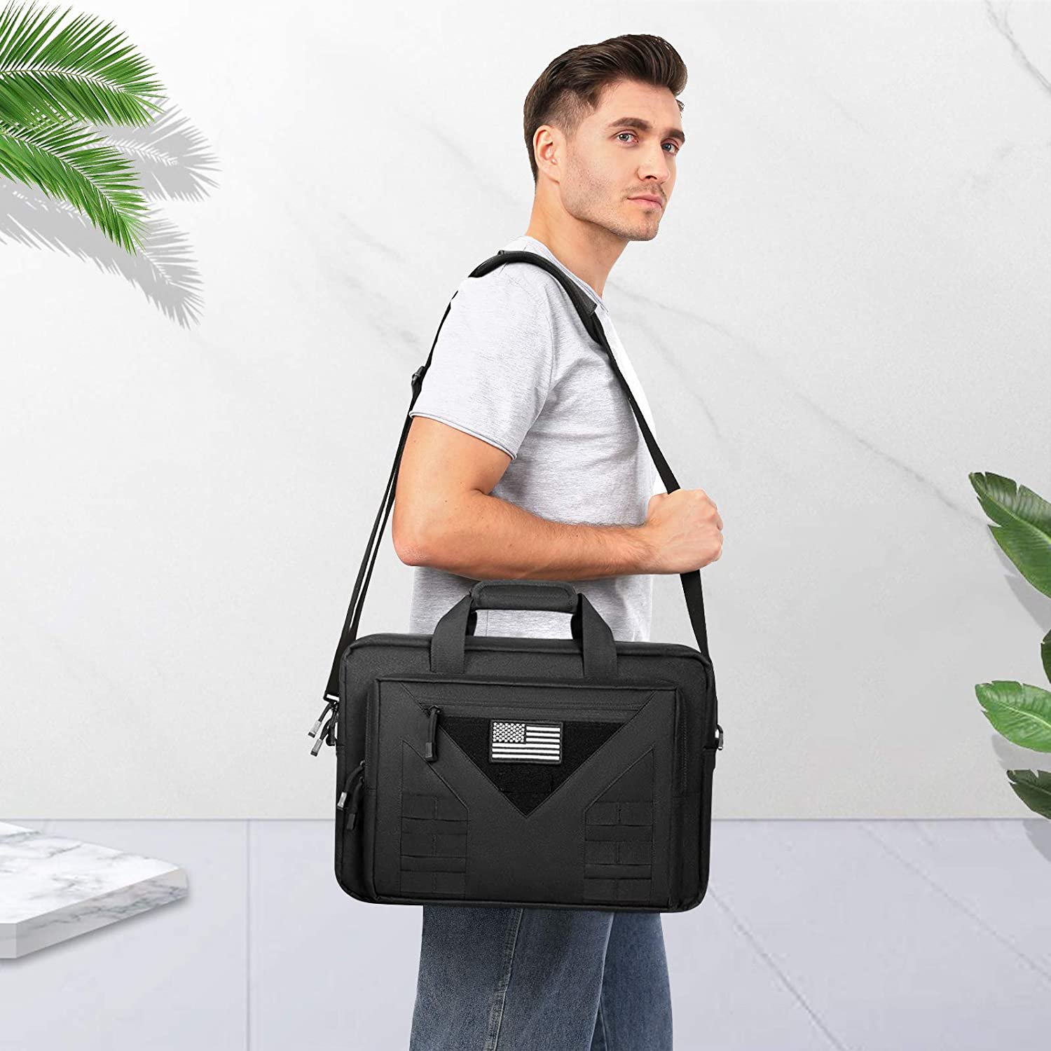 Tactical Laptop Messenger Bag Fits 15.6 Inch Notebook, Waterproof Polyester Molle Military Briefcase Multi Storage Pockets for Patrol Work Travel
