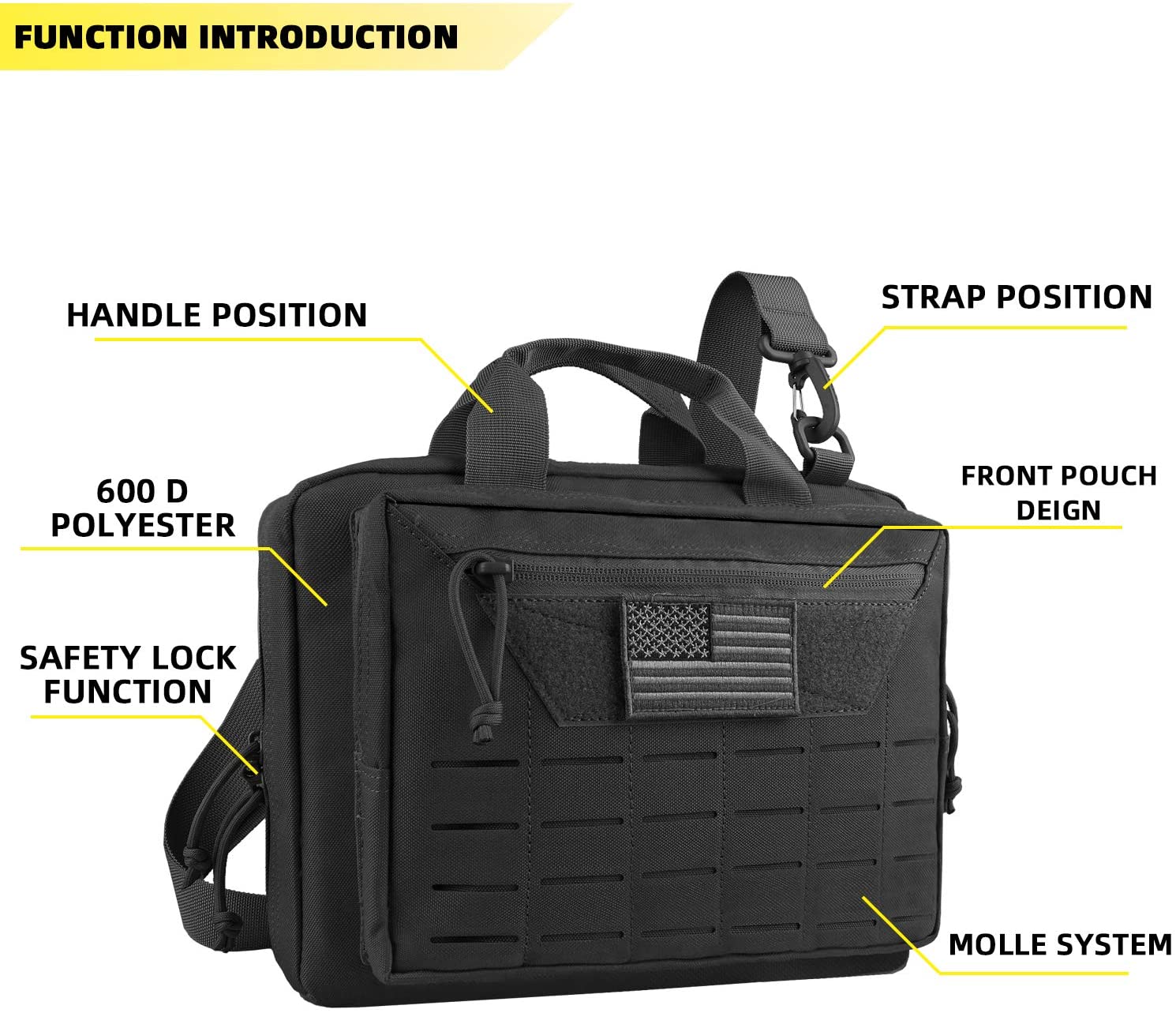Multi-Purpose Tactical Shoulder Bag, Lockable Pistol Carry Bag with Laser-Cut MOLLE Panel