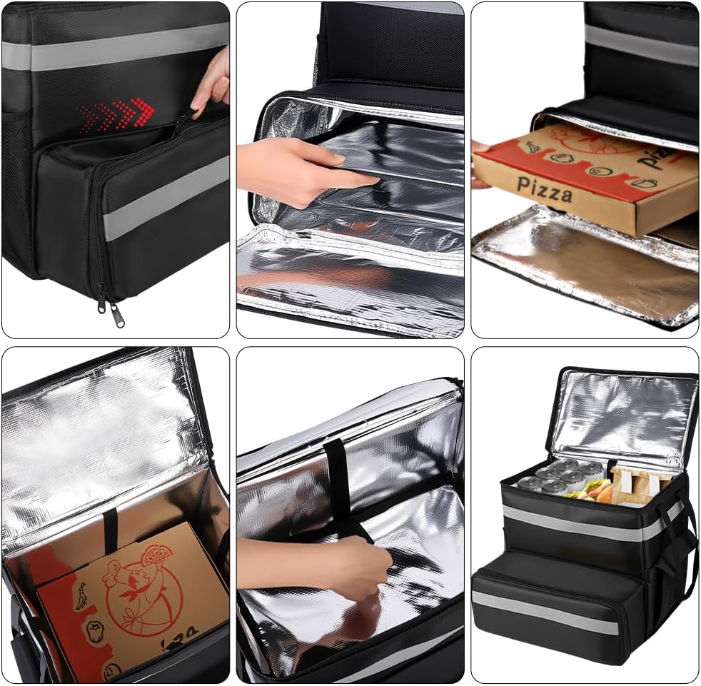 Large Insulated Backpack Expandable Cooler Bags with Reflective Strip Reusable Pizza Food Delivery Bag Food Delivery Bag