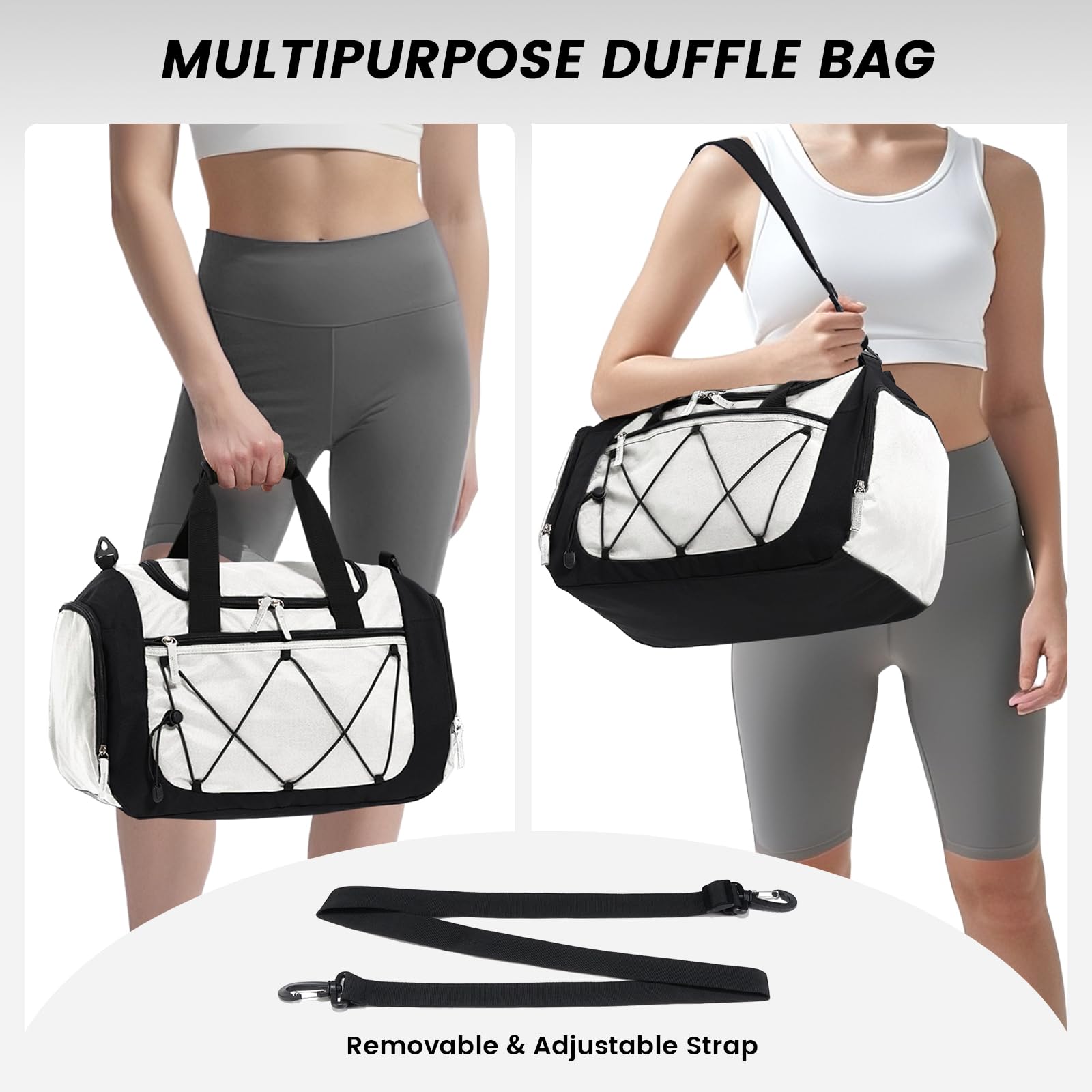 29L Large Sports Duffle Bag, Multi Compartment Gym Carry Bag with Separate Shoe Pocket & Adjustable Crossbody Strap