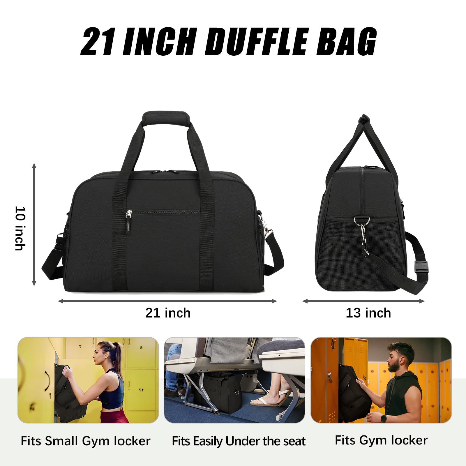 21 Inch Structured Gym & Travel Duffle Bag, Under Seat Carry On Duffel with Luggage Trolley Sleeve & Detachable Shoulder Strap