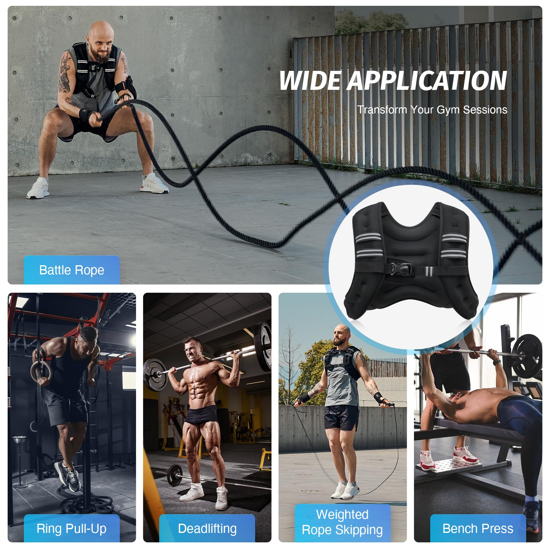 Weight Vest with Reflective Stripe for Workout Strength Training Running Fitness Muscle Building Weight Loss Weightlifting